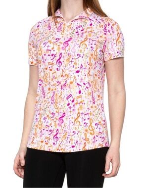 IBKUL Take Note Pink Coral Short Sleeve Polo Top